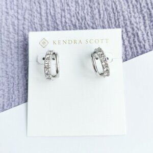 Kendra Scott Livy White Crystal Huggie Earrings in Silver